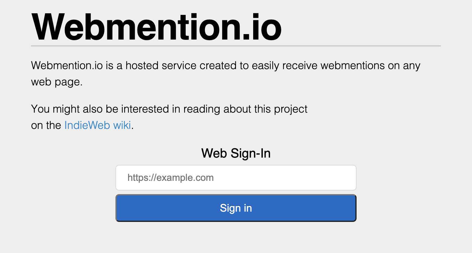 Screenshot of webmention.io login screen